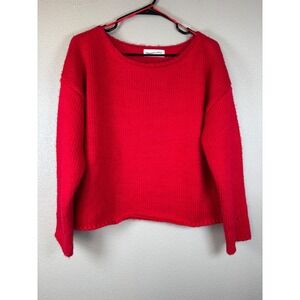 Midnight Lunch Red Acrylic Knit Sweater Boat Neck Long Sleeve Women Medium